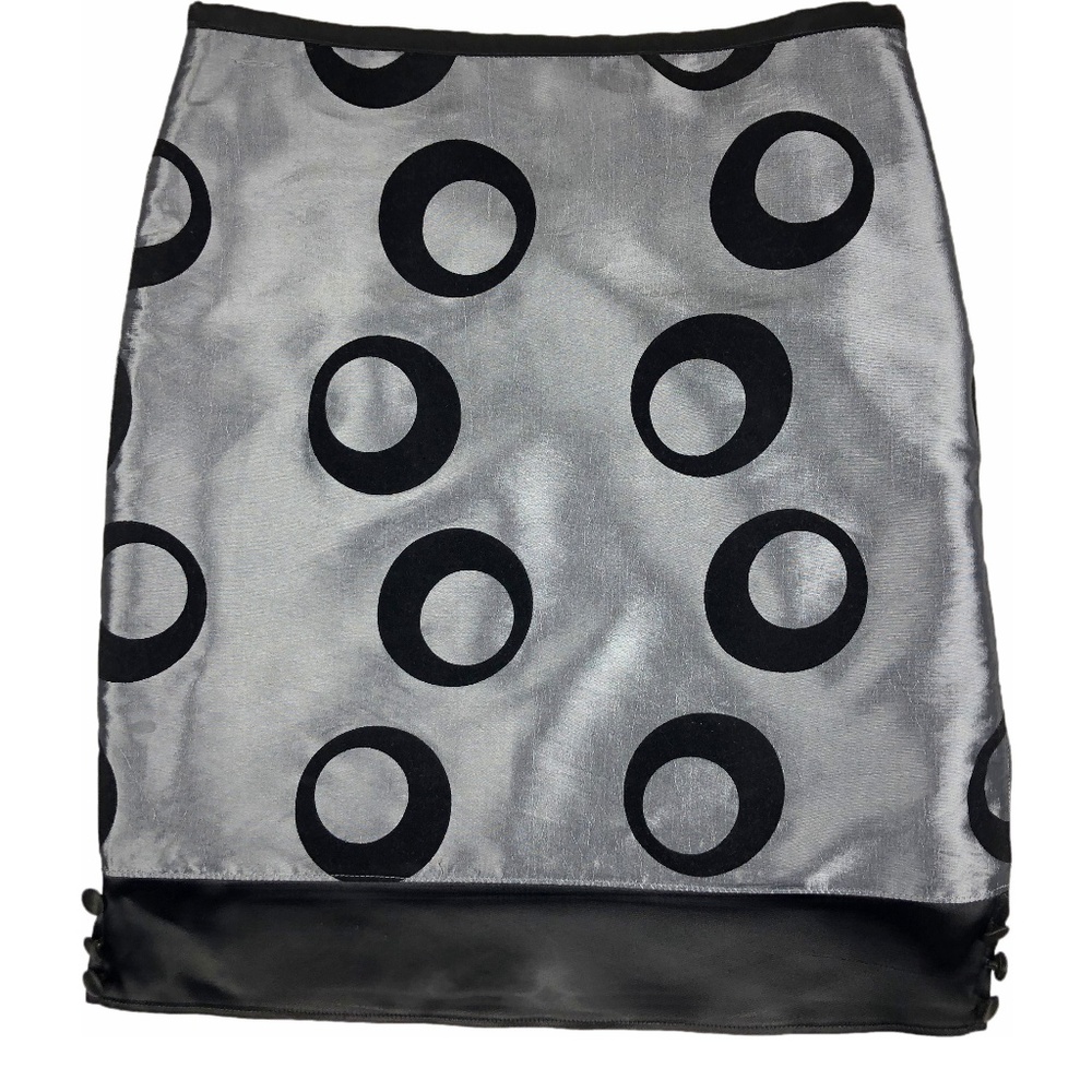 KAYOSS DESIGNS skirt - silver silk w/ black velvet circles midi  - SZ 6